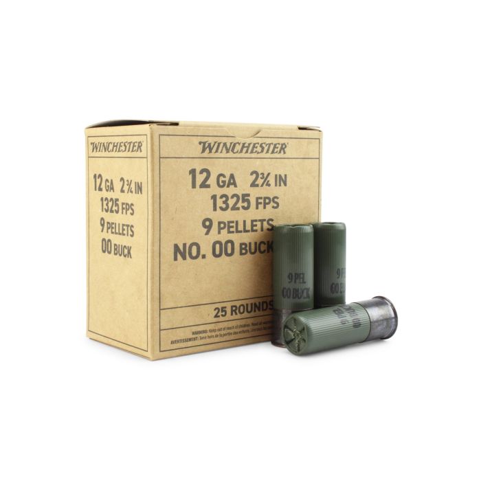 USGI 12ga Shotgun 00 Buckshot 9 Pellet (OD Green Hull / Black Head)