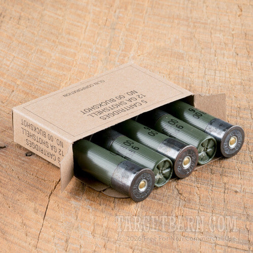 USGI 12ga Shotgun 00 Buckshot 9 Pellet (OD Green Hull / Black Head)