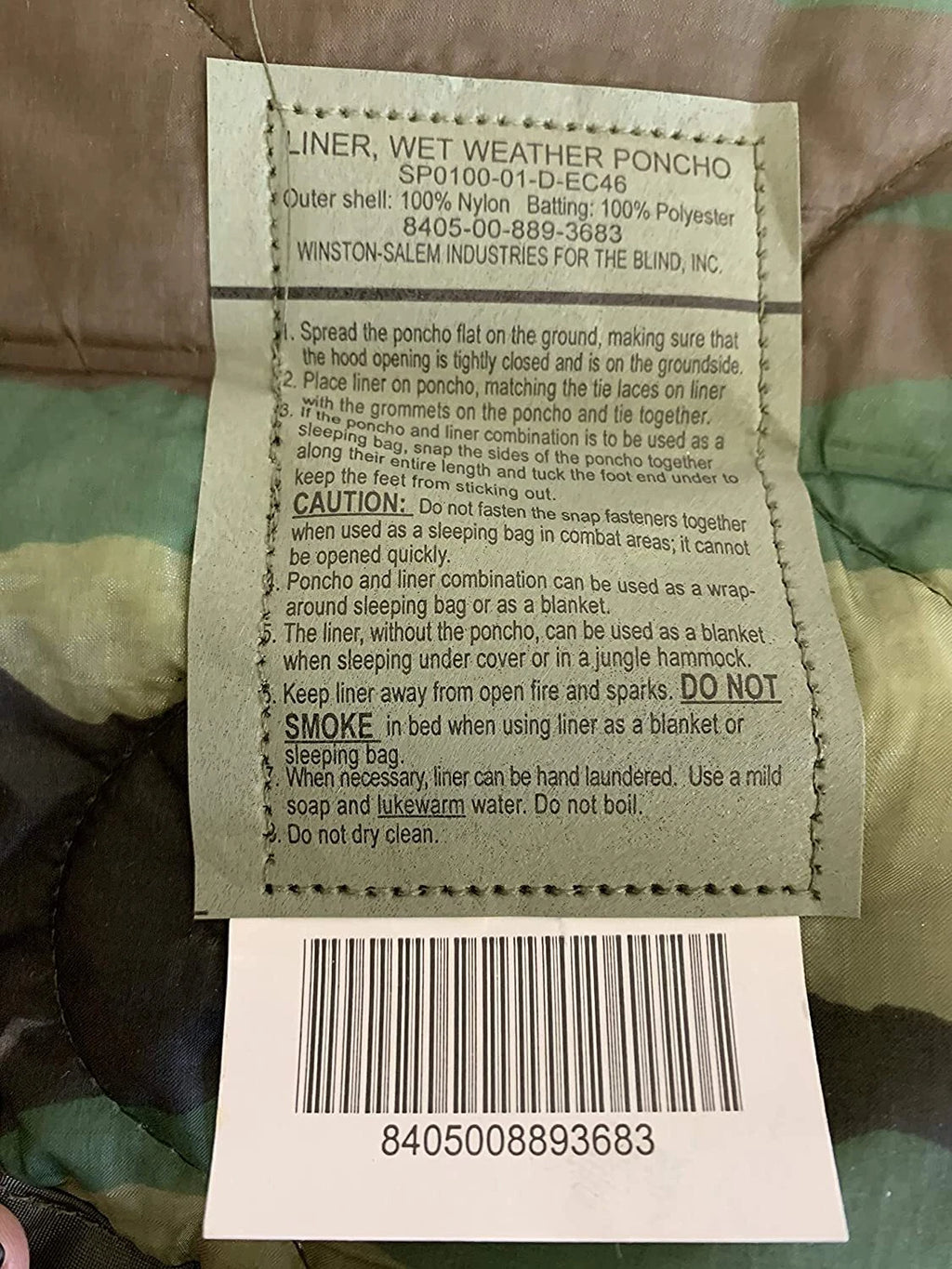 USGI Wet Weather Poncho Liner (Woobie Blanket)