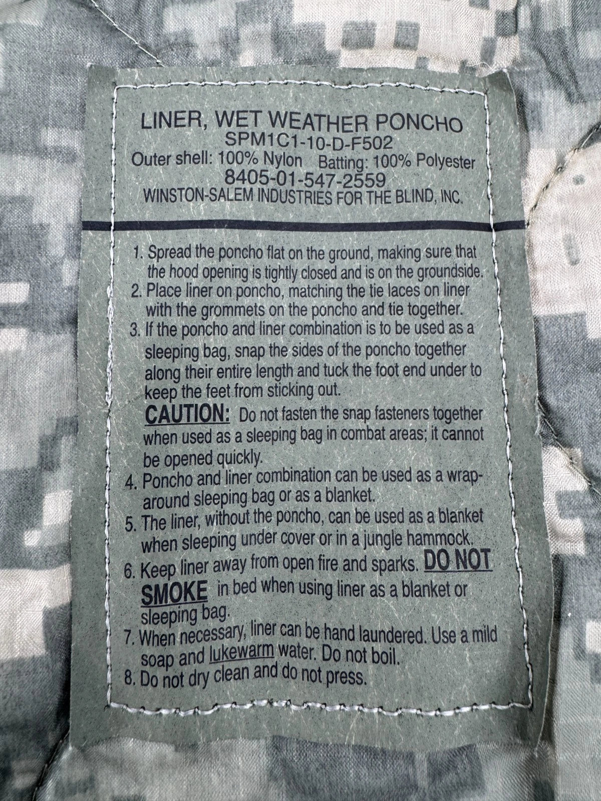 USGI Wet Weather Poncho Liner (Woobie Blanket)