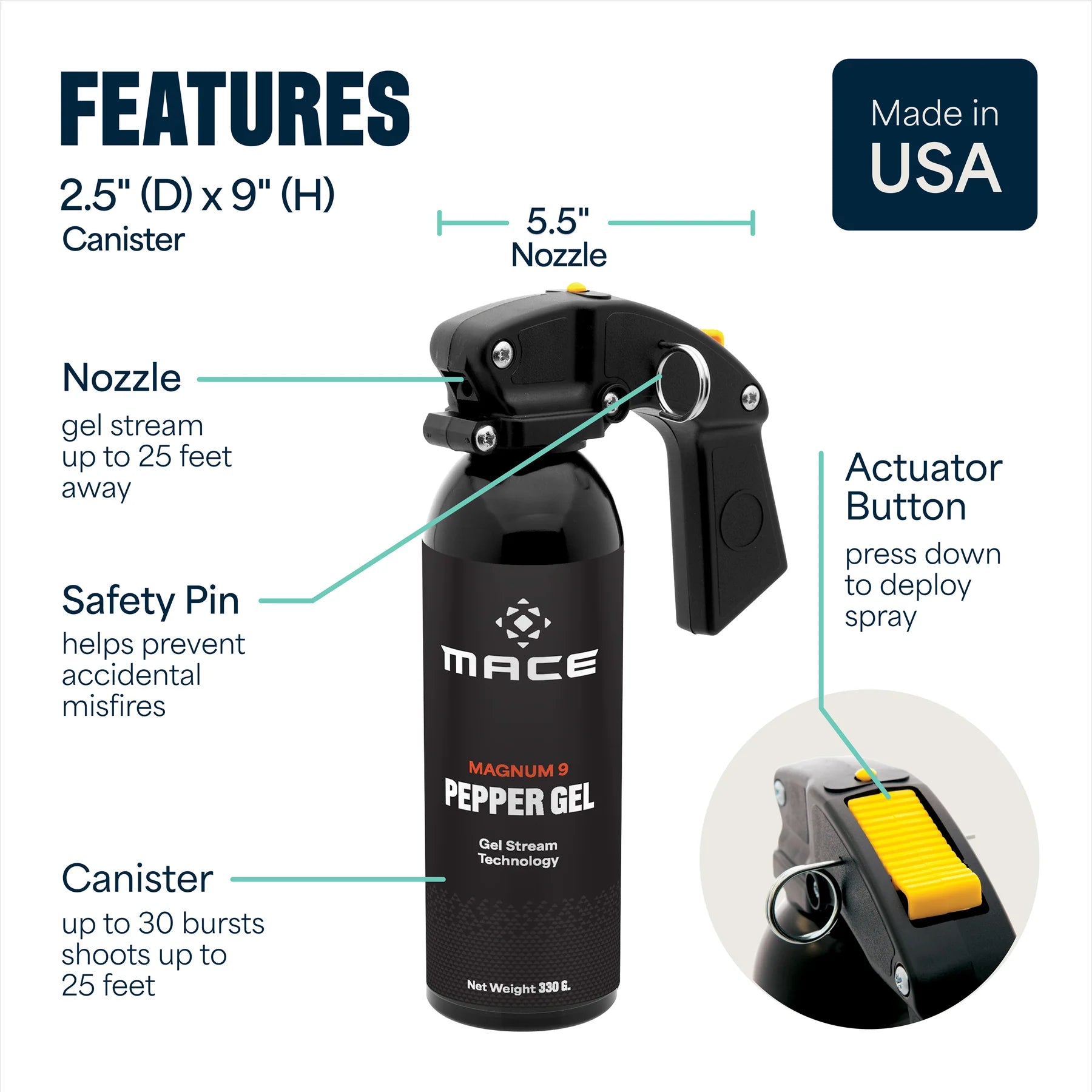 Mace Magnum 9 Trigger Handle Pepper Gel 80572