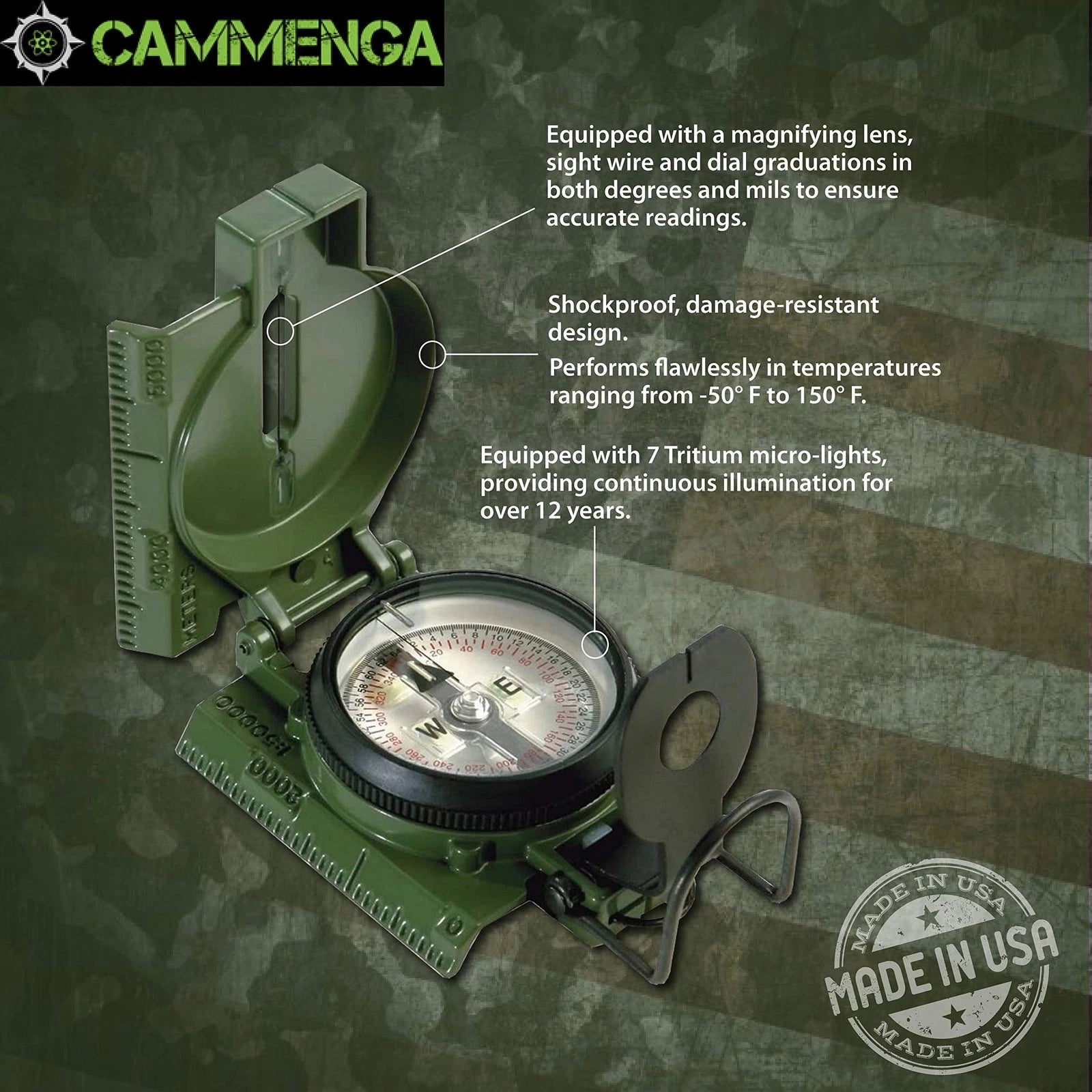 USGI Cammenga Model 3H Tritium Lensatic Compass